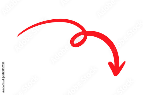 Handwritten Twirl Arrow Vector in Red Artistic Curved Arrow Clipart for Design 