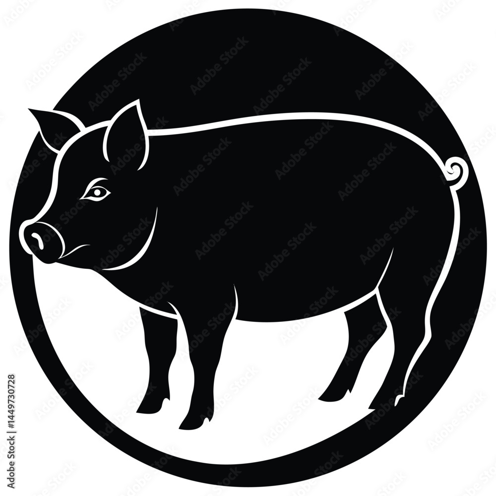 Fototapeta premium Vector pig silhouette. Pig silhouette icon isolated on white background. 