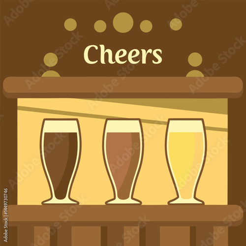 Beer Glasses Variety of Beer Styles Bar Counter