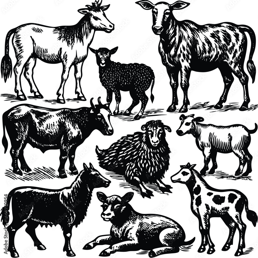 Fototapeta premium farm animal set vector collection