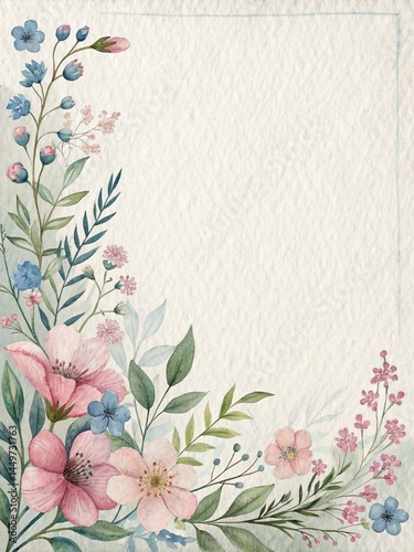 Vintage Floral Watercolor Letter Paper with Delicate Branch Frame and Soft Cream Background
