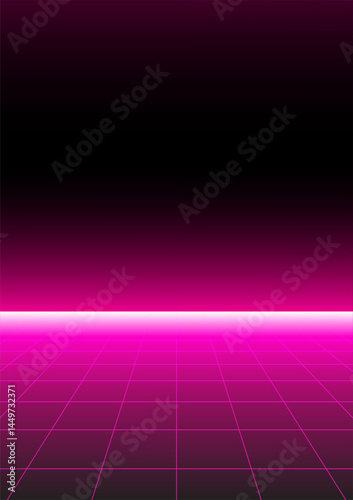 Neon Horizon A vibrant, neon-lit perspective grid against a gradient black backdrop, creating a modern and evocative sense of space and futuristic aesthetics.