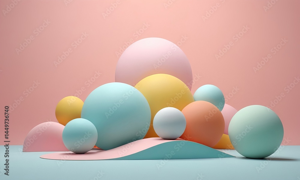 Fototapeta premium Pastel palette spheres arrangement creating smooth, vibrant and soft visual harmony