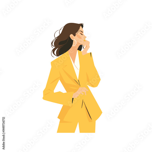 Confident businesswoman in yellow suit standing thoughtfully