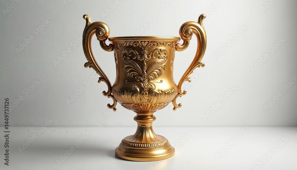 Gold trophy illustration. Cup for champion in competition. Award for winner, success, achievement. Represents victory, honor, excellence in sport, business, life. Shiny golden design. Celebratory