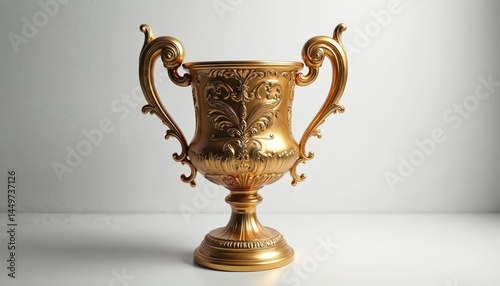 Obraz na płótnie Gold trophy illustration. Cup for champion in competition. Award for winner, success, achievement. Represents victory, honor, excellence in sport, business, life. Shiny golden design. Celebratory w salonie