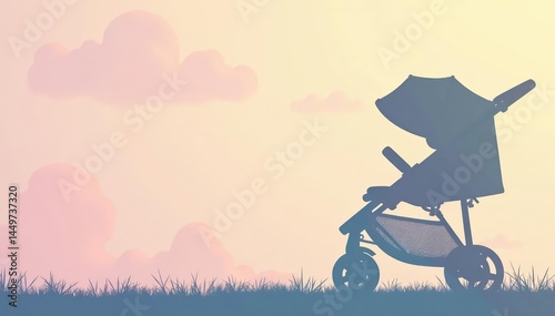 Subtle stroller silhouette repeat on pastel background, fabric, pattern, carriage