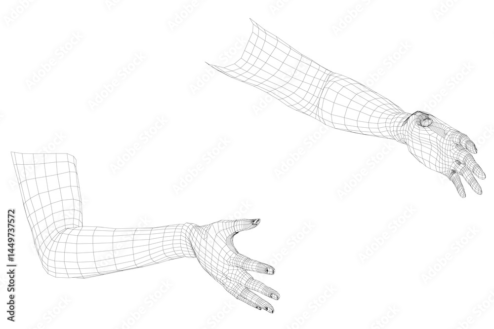 Fototapeta premium The image is a black and white drawing of two hands, one of which is extended and the other is folded. The hands are positioned in a way that suggests a gesture of friendship or connection
