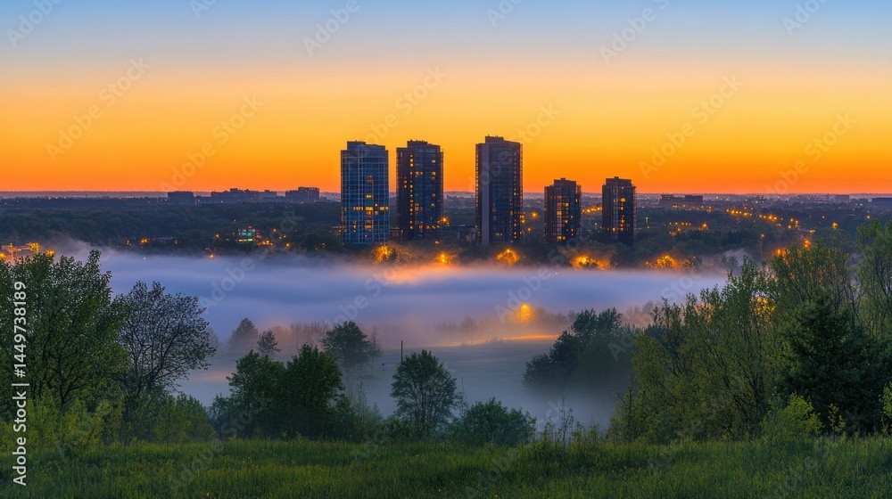 Fototapeta premium Misty Sunrise Cityscape