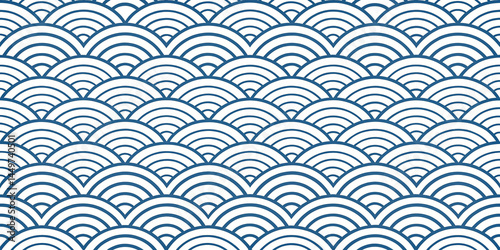 Classic blue wave seamless pattern, geometric repetition with oriental charm