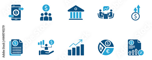 Finance and Banking Icon Set  Financial Growth, Investment, Analytics, Money Management, and Digital Banking Symbols