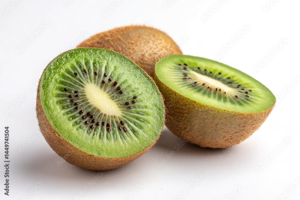 Fototapeta premium Halved Kiwi Fruit on a White Background for Fresh Display Generative AI