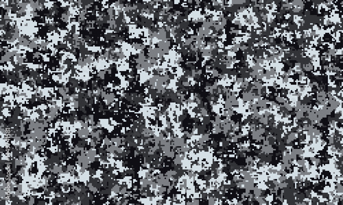 Abstract grayscale digital camouflage pattern.  Perfect for backgrounds, textiles, or militarythemed designs.  Offers a modern, textured aesthetic with a blend of dark and light tones.