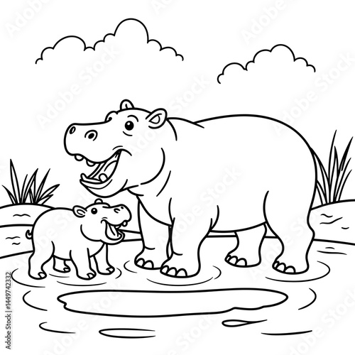 Happy hippos enjoying a joyful moment by the water  