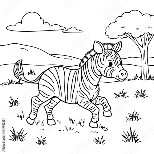 Happy zebra running in a playful landscape  