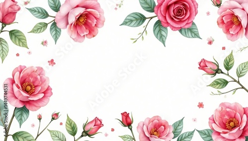 Delicate watercolor roses & leaves, repeating pattern, seamless, design