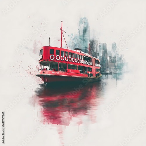 Hong Kong Star Ferry A Watercolor Impression of Iconic City Transport.