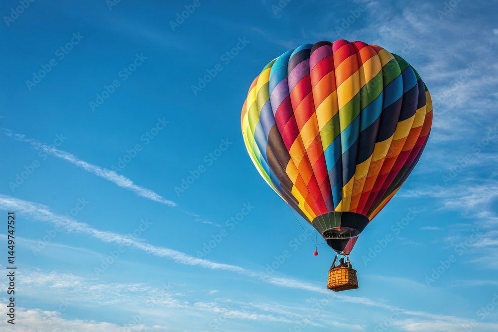 Fototapeta premium Multicolored Hot Air Balloon Soaring High in the Clear Sky Generative AI