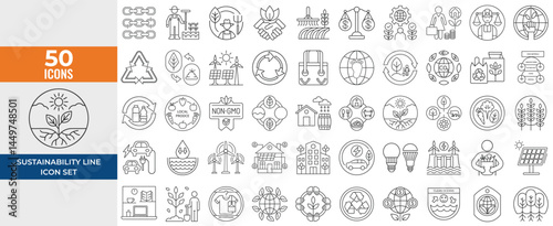 Fair Trade & Sustainability Line Icon Set – Thin Linear Vector Symbols of Ethical Practices, Eco-Friendly Initiatives & Global Responsibility