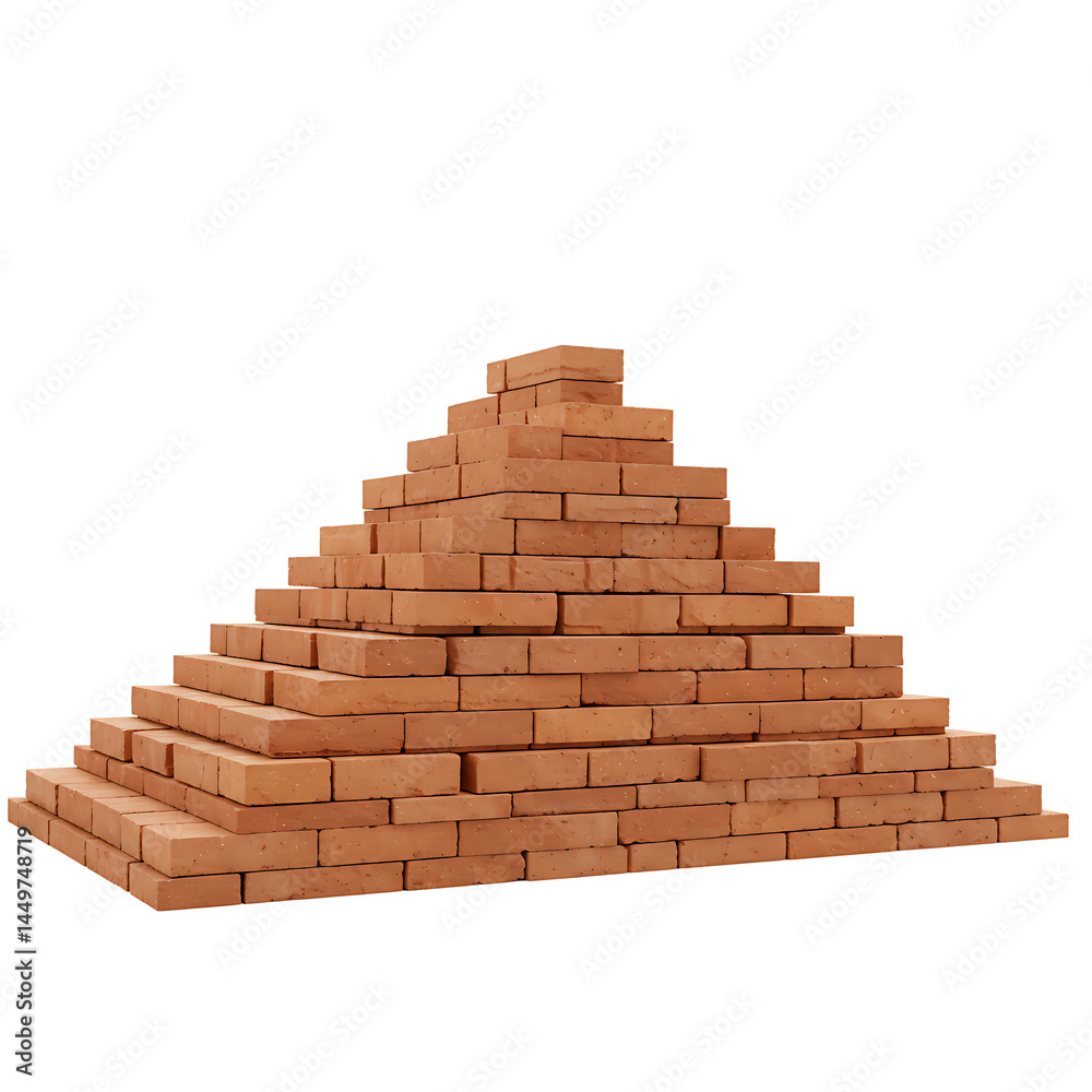 Obraz premium Brick Pyramid Structure Made from Red Bricks Isolated on Transparent Background