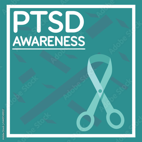 PTSD Awareness Poster Teal Ribbon Scissors Cutting