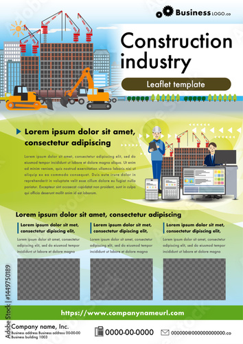 Construction Industry Leaflet Template with Technology and Business Elements