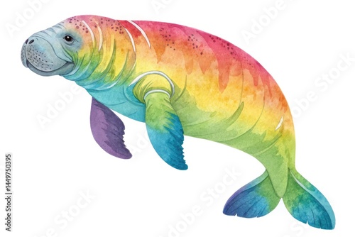 Colorful West Indian Manatee Swimming in Vibrant Hues Generative AI