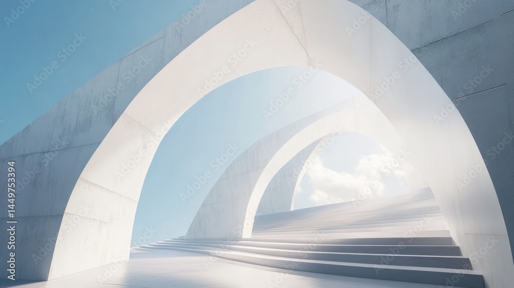 Fototapeta premium Abstract architectural structure with archways and steps.
