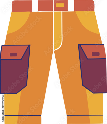 A detailed vector illustration of cargo pants featuring intricate stitching, textured fabric, and multiple pockets, ideal for fashion design projects.