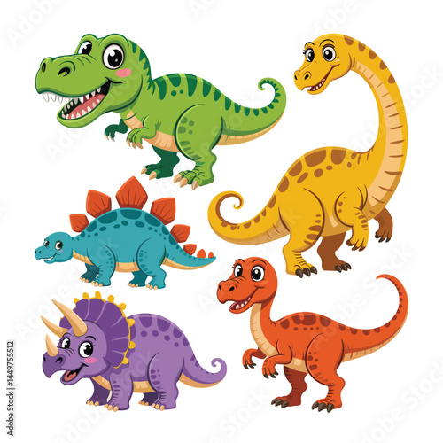 Cute Cartoon Dinosaur Collection with Nature Elements