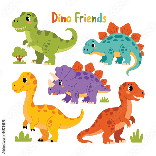 Cute Cartoon Dinosaur Collection with Nature Elements
