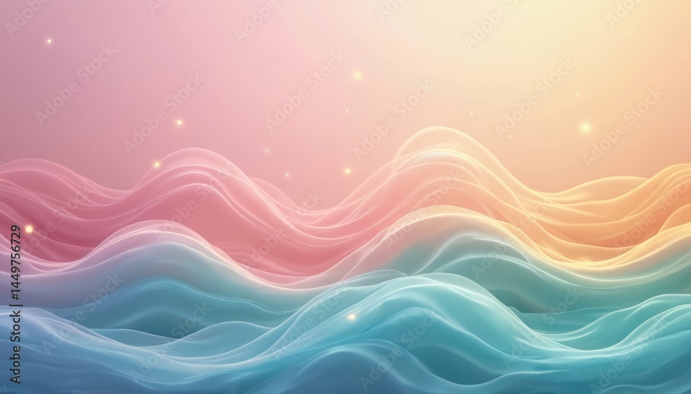 Illustration features pastel gradient background, soft glowing accents. Calm waves, gentle light, pastel colors, soothing design for wallpapers, modern artistic projects or presentation backgrounds.