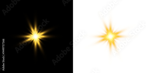 Golden shining flare with radial glow burst and sparkle beams PNG