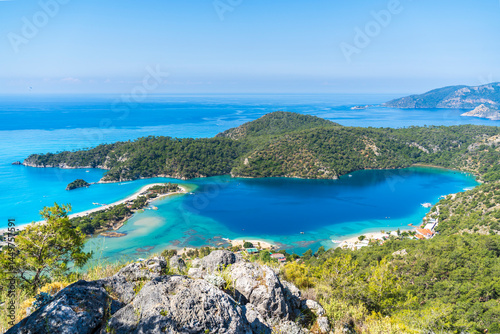 Obraz na płótnie The Oludeniz Beach view from hill in Fethiye Town of Turkey w salonie