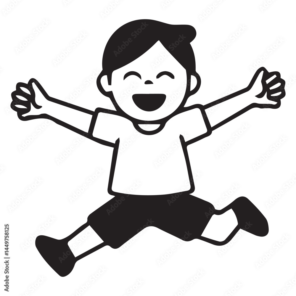 Joyful Boy Jumping in the Air with Arms Outstretched Joyful Boy Jumping in the Air with Arms Outstretched