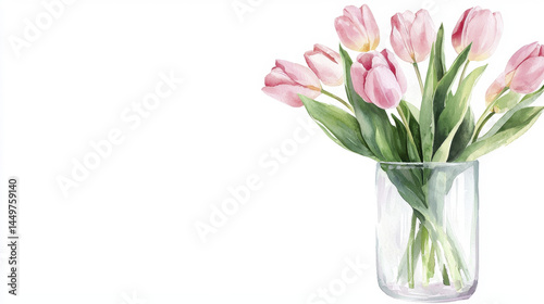 Wallpaper Mural beautiful watercolor illustration of pink tulips in clear glass vase, evoking sense of freshness and elegance Torontodigital.ca