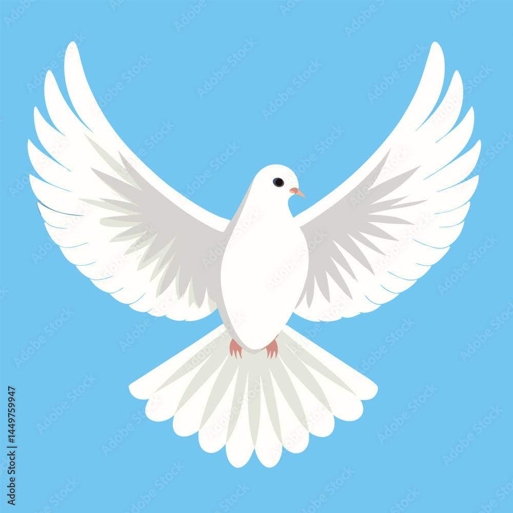 Fototapeta premium White Dove in Flight Spread Wings Clear Blue Sky