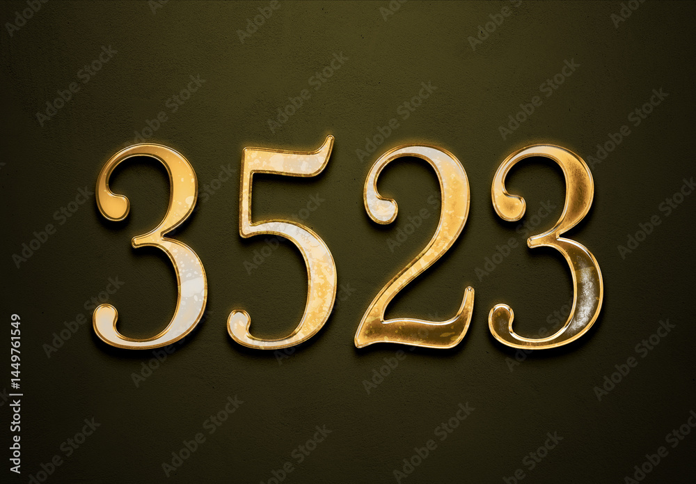 Old gold effect of 3523 number with 3D glossy style Mockup. Old gold effect of 3523 number with 3D glossy style Mockup.