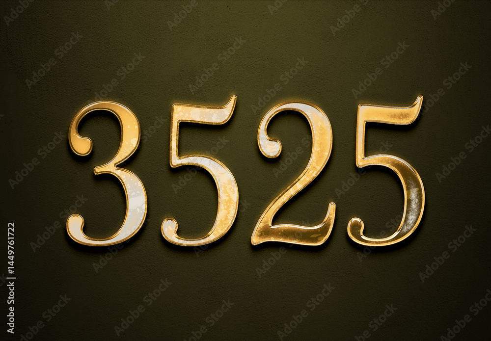 Old gold effect of 3525 number with 3D glossy style Mockup. Old gold effect of 3525 number with 3D glossy style Mockup.