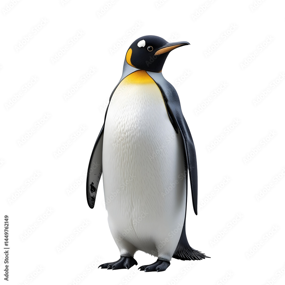 Fototapeta premium Standing Emperor Penguin, Antarctic Wildlife Bird, Black and White Arctic Animal, Tall Flightless Marine Bird, Cold Climate Wildlife, Winter Animal in Natural Pose, Wildlife Photography, Isolated