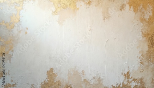 Obraz na płótnie Distressed painted wall texture. Vintage, abstract artwork with luxurious white, cream, gold shades. Textured background with weathered effects, cracked cement. Perfect for adding vintage elegance, w salonie