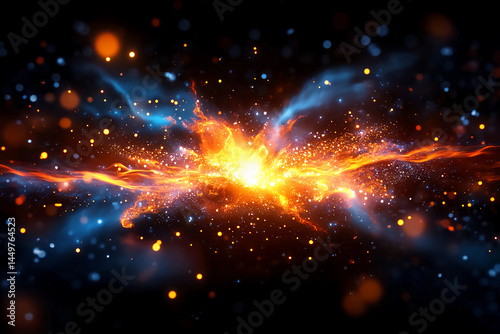 Fiery arcs radiating from an explosive center, dynamic sparks and glowing embers scattered throughout, creating a soft yet intense flowing flame effect in motion