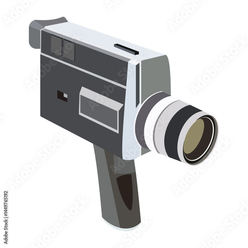 Vintage film camera with lens and grip illustration on white background