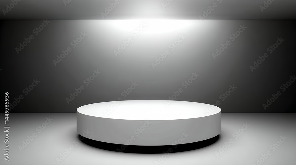 White Circular Podium in Dark Studio Setting White Circular Podium in Dark Studio Setting