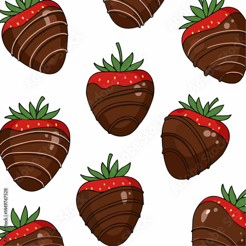 Chocolate-covered strawberry pattern on a white background