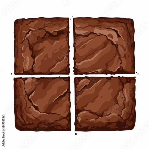 Brownies sliced with detailed textures and varied chocolate shades on white