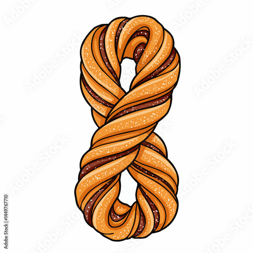 Tasty, twisted treat, filled with chocolate, sprinkled with small sugar granules