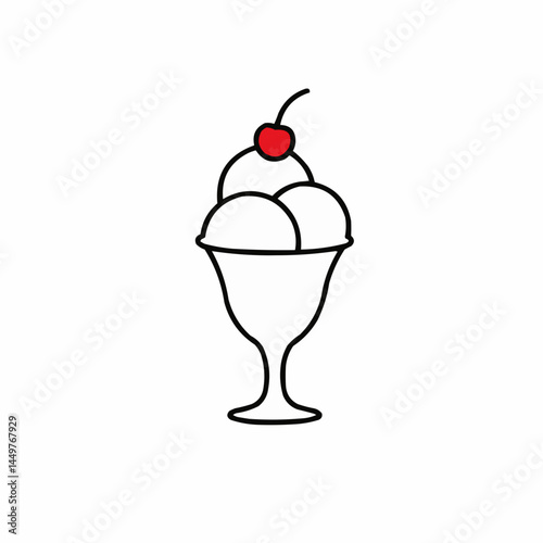 Delicious treat with a cherry on top, served in a cup with black outline