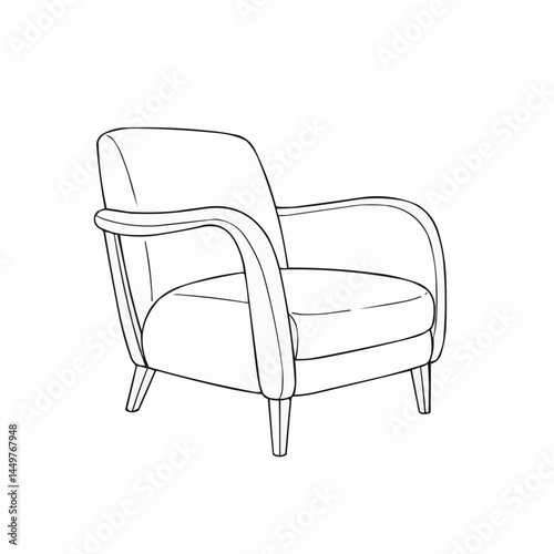 Line art depiction of a chair with a cushioned back and armrests, minimal design