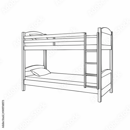 Outline of a bunk bed with a ladder and pillow on a white background